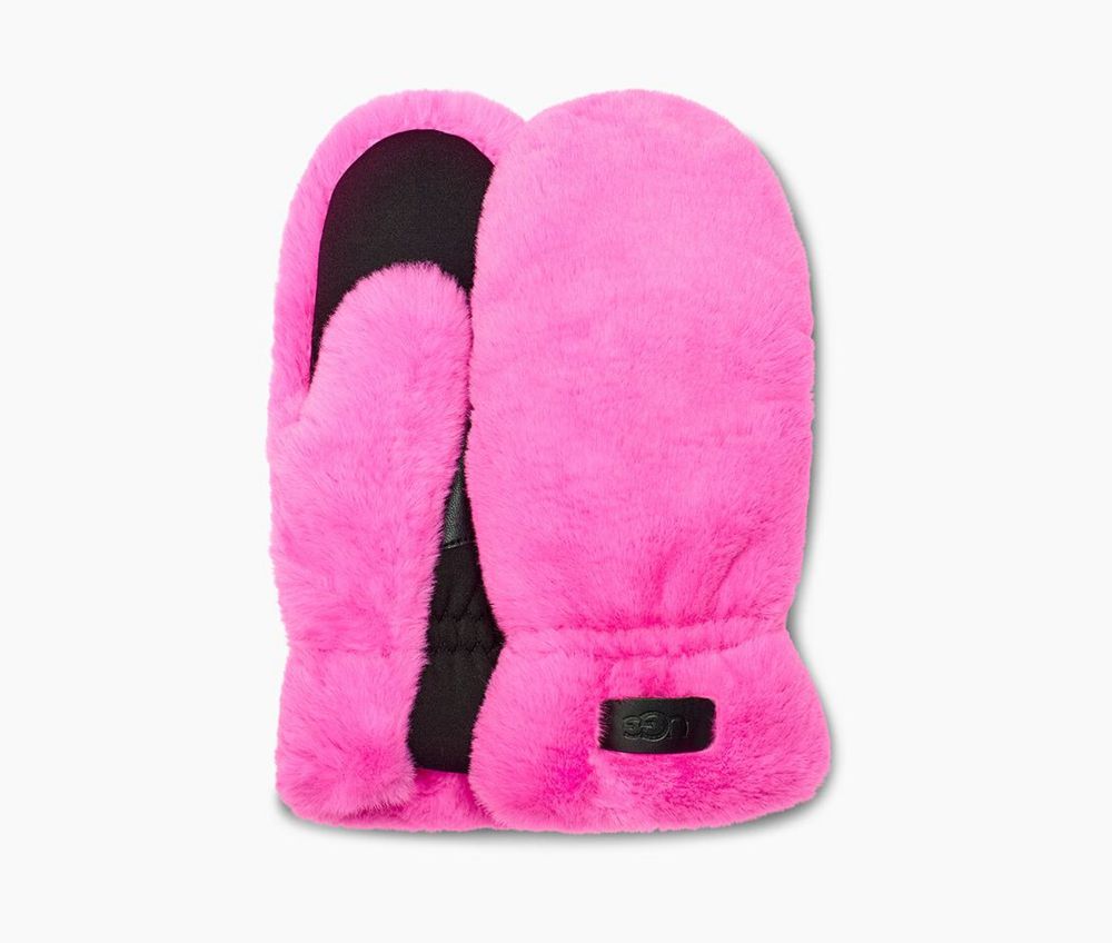 Ugg Glove Womens - Ugg All Over Faux Fur Mitten Rose - 738UYDLHZ